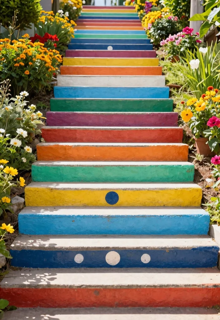 16 Outdoor Steps Ideas That Blend Beauty & Function 48 16 Outdoor Steps Ideas That Blend Beauty & Function - 8. Colorful Painted Steps 1