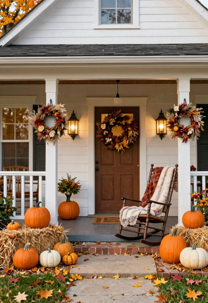 17 Farmhouse Front Yard Landscaping Ideas With Rustic Charm - 11. Seasonal Decor 1