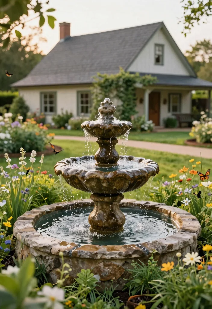 17 Farmhouse Front Yard Landscaping Ideas With Rustic Charm - 14. Country-Style Water Features 1