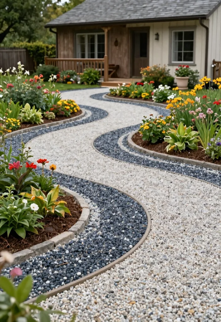17 Farmhouse Front Yard Landscaping Ideas With Rustic Charm - 15. Unique Gravel Patterns 1