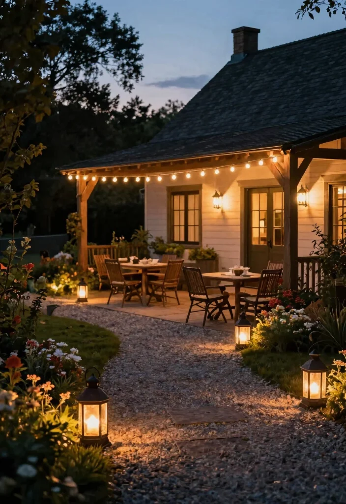 17 Farmhouse Front Yard Landscaping Ideas With Rustic Charm - 6. Farmhouse-Style Lighting 1