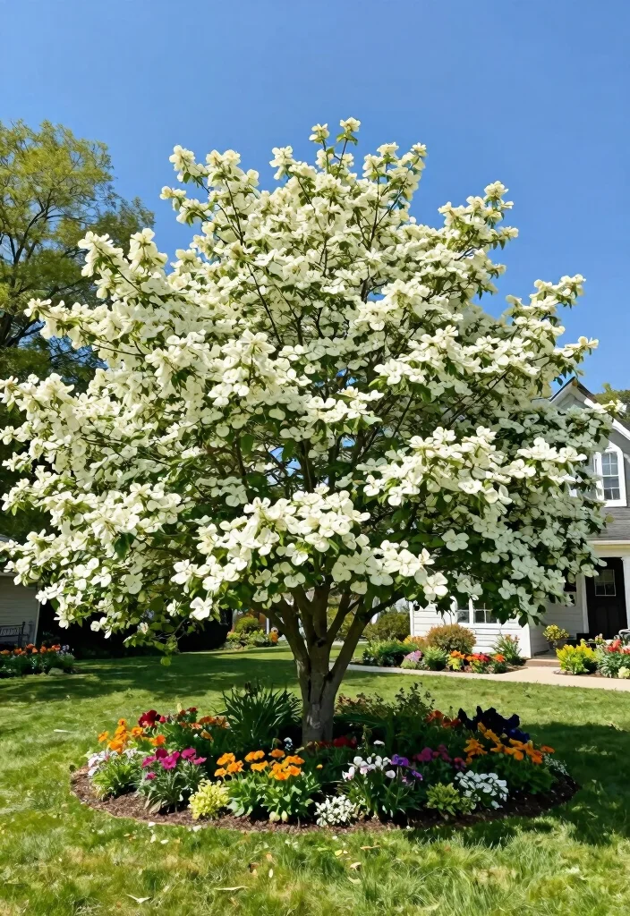 17 Farmhouse Front Yard Landscaping Ideas With Rustic Charm - 7. Flowering Trees 1