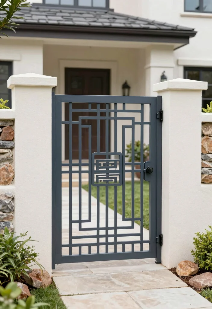 17 Gate Fence Ideas That Make a Grand Entrance - 12. Contemporary Metal Gate 1