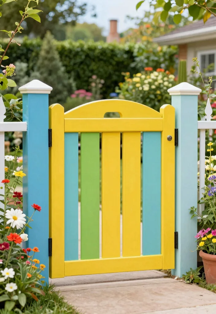 17 Gate Fence Ideas That Make a Grand Entrance - 16. Colorful Vinyl Gate 1