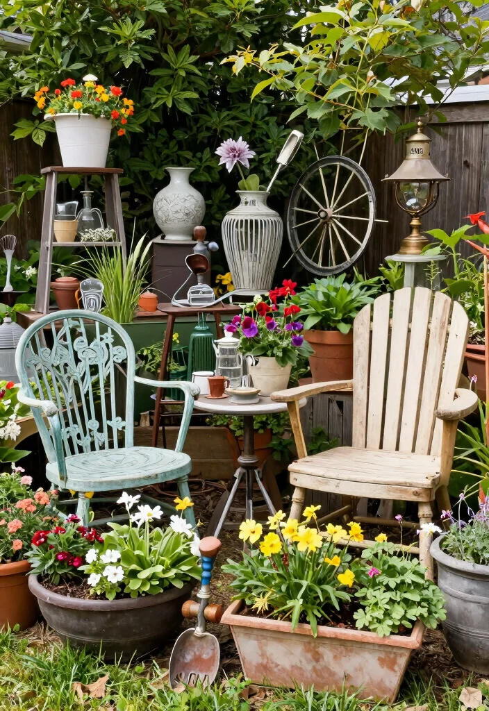 17 Large Front Yard Ideas That Make a Statement 31 17 Large Front Yard Ideas That Make a Statement - 11. Thrifting Garden Decor 1