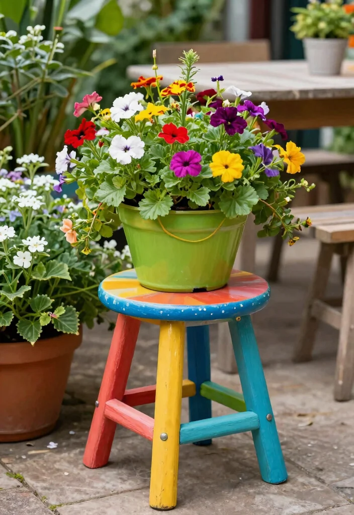 17 Planter Garden Ideas That Add Instant Color - 12. Garden Stool Planters 1