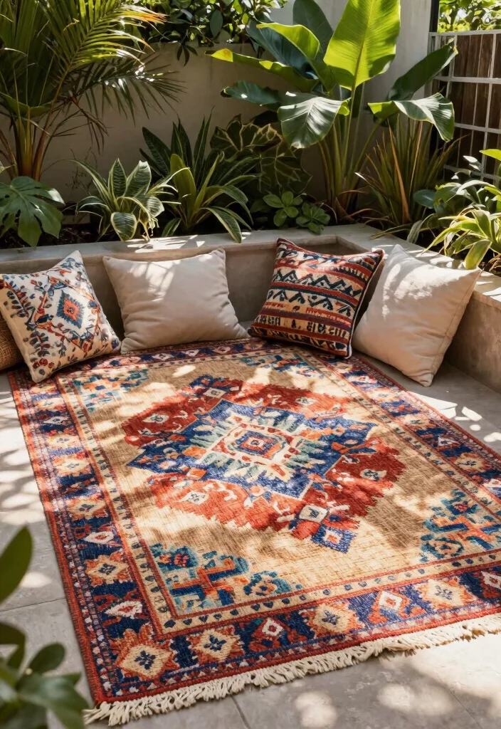 17 Uncovered Patio Ideas That Feel Open & Airy 28 17 Uncovered Patio Ideas That Feel Open & Airy - 8. Outdoor Rug 1