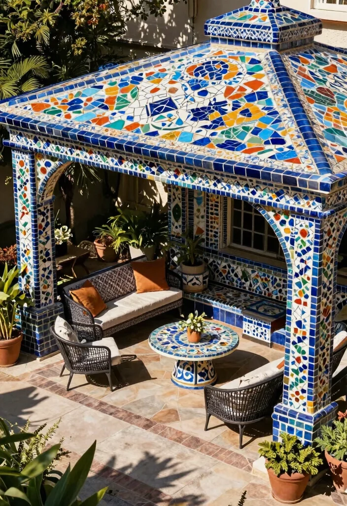 18 Covered Outdoor Patio Ideas for Stylish Shade 20 18 Covered Outdoor Patio Ideas for Stylish Shade - 10. Mosaic Tile Roof Structures 1