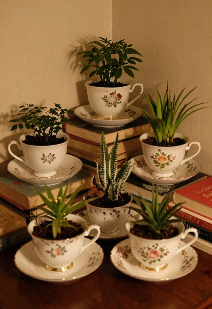 18 Plant Stand Ideas to Elevate Your Indoor & Outdoor Greenery 51 18 Plant Stand Ideas to Elevate Your Indoor & Outdoor Greenery - 11. Vintage Teacup Planters 1