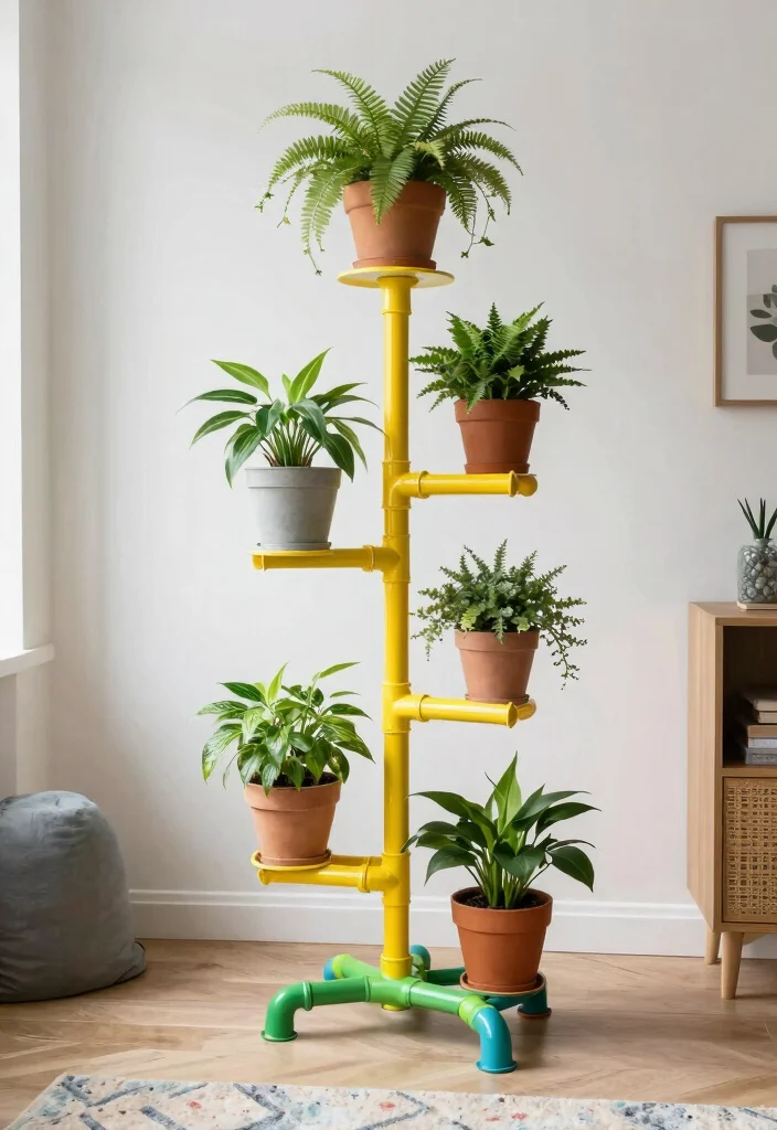 18 Plant Stand Ideas to Elevate Your Indoor & Outdoor Greenery 63 18 Plant Stand Ideas to Elevate Your Indoor & Outdoor Greenery - 13. DIY PVC Pipe Stand 1