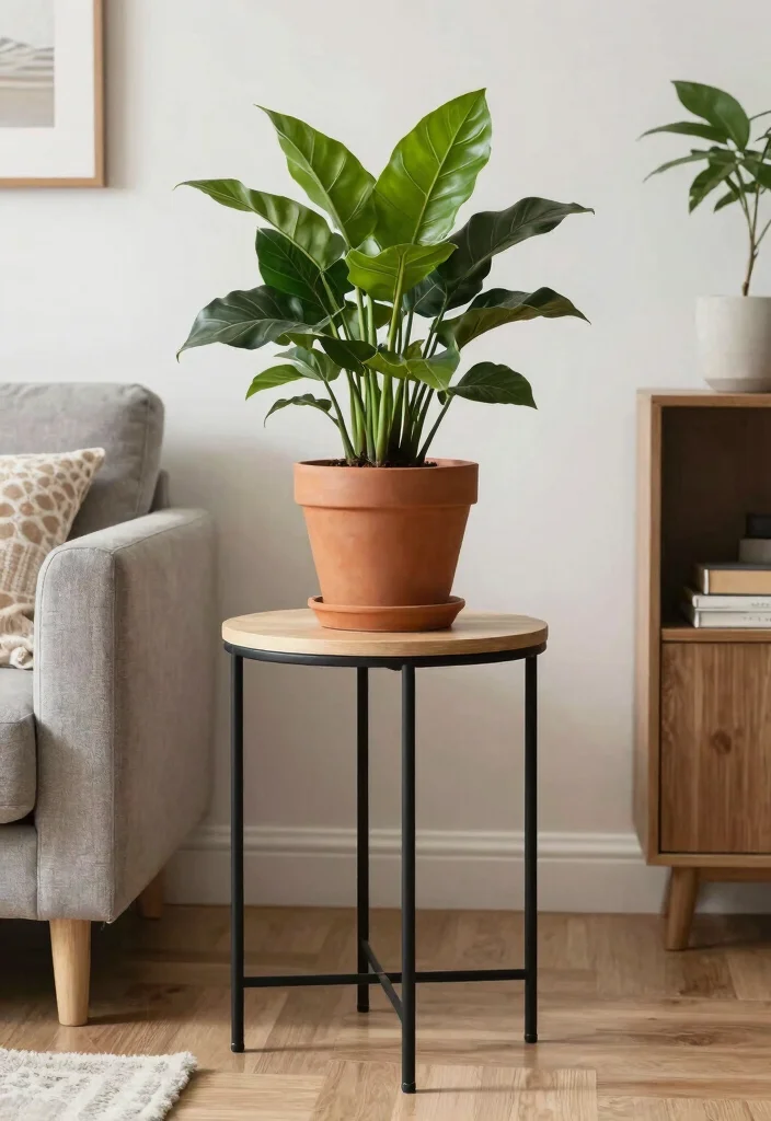 18 Plant Stand Ideas to Elevate Your Indoor & Outdoor Greenery 65 18 Plant Stand Ideas to Elevate Your Indoor & Outdoor Greenery - 15. Decorative Side Tables as Plant Stands 1