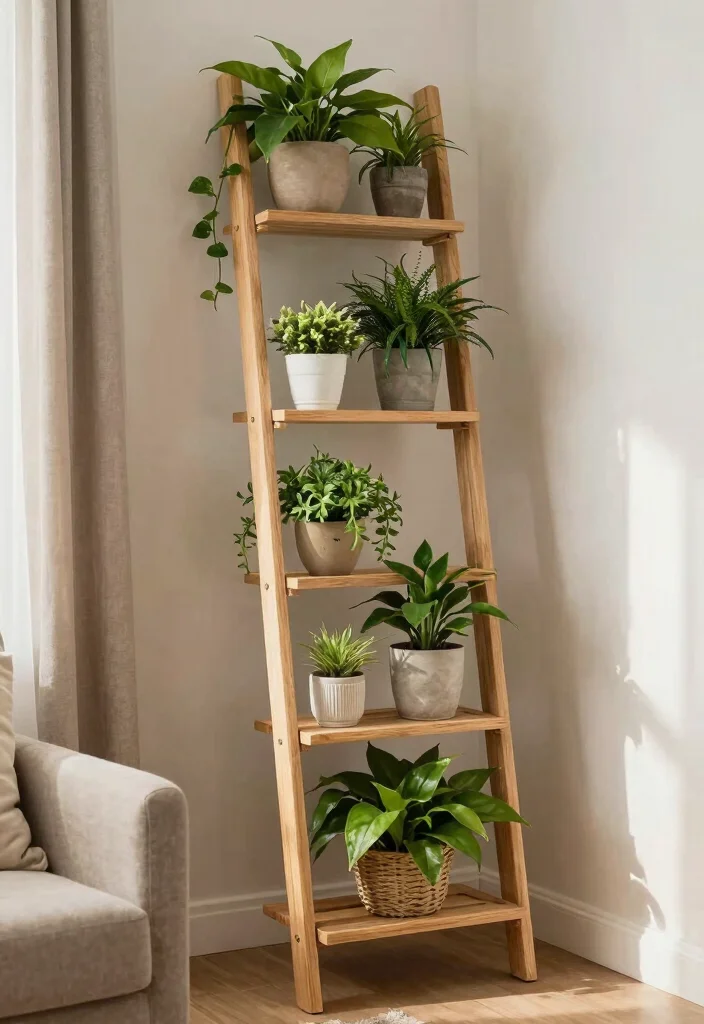 18 Plant Stand Ideas to Elevate Your Indoor & Outdoor Greenery 66 18 Plant Stand Ideas to Elevate Your Indoor & Outdoor Greenery - 16. Corner Plant Ladder 1