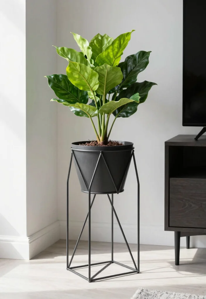 18 Plant Stand Ideas to Elevate Your Indoor & Outdoor Greenery 68 18 Plant Stand Ideas to Elevate Your Indoor & Outdoor Greenery - 18. A Modern Geometric Plant Stand 1