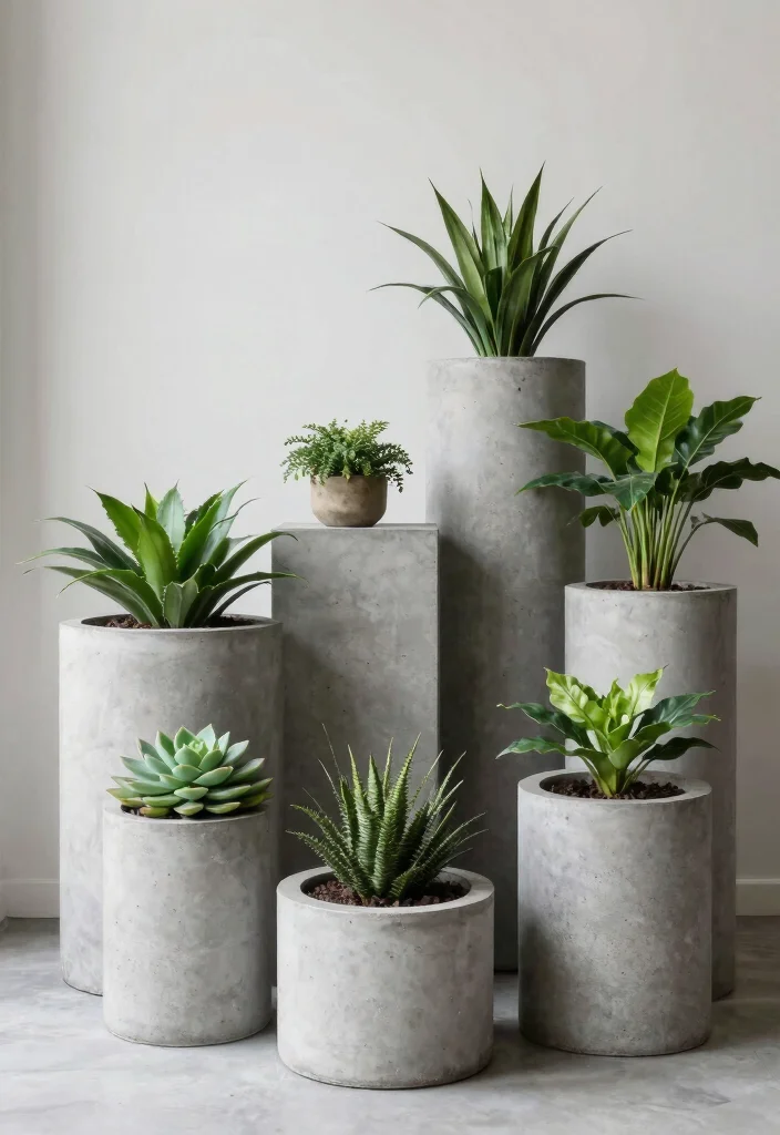 18 Plant Stand Ideas to Elevate Your Indoor & Outdoor Greenery 16 18 Plant Stand Ideas to Elevate Your Indoor & Outdoor Greenery - 6. Stylish Concrete Planters 1