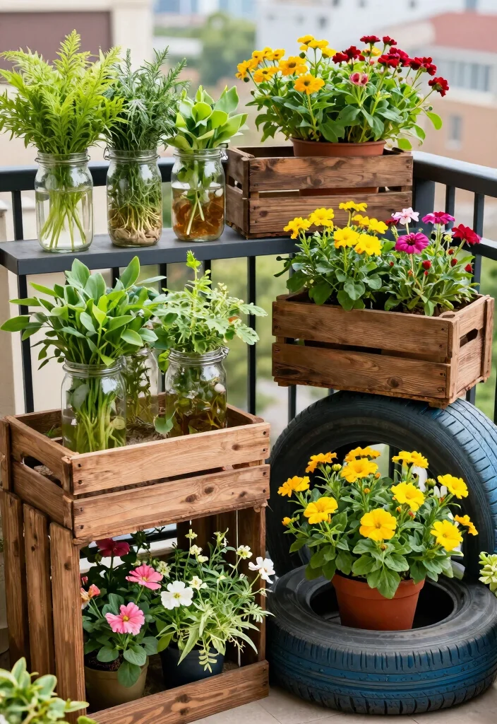 18 Small Balcony Garden Ideas Indian Homes Will Adore 23 18 Small Balcony Garden Ideas Indian Homes Will Adore - 13. Eco-Friendly Gardening: Upcycled Planters 1