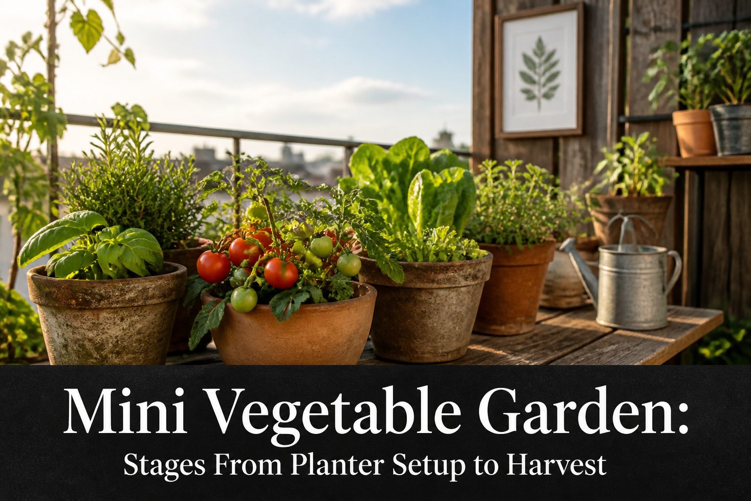 A variety of vegetables growing in a small garden space.